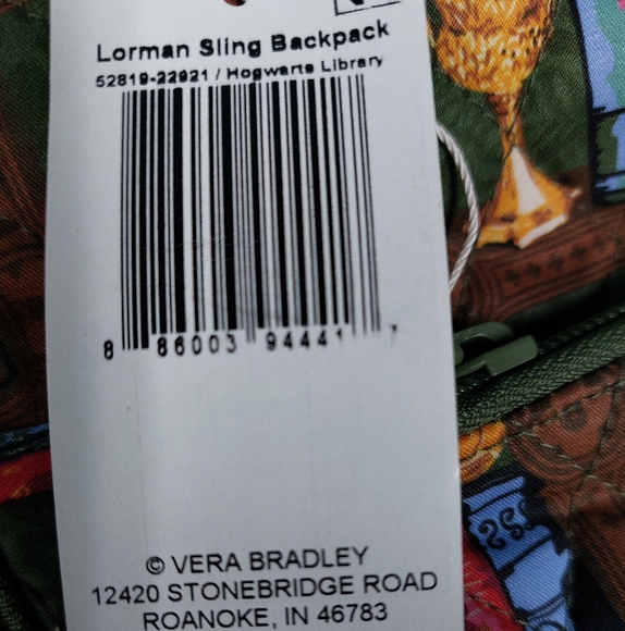 Vera Bradley Harry Potter Hogwarts Library Lorman Sling NWT